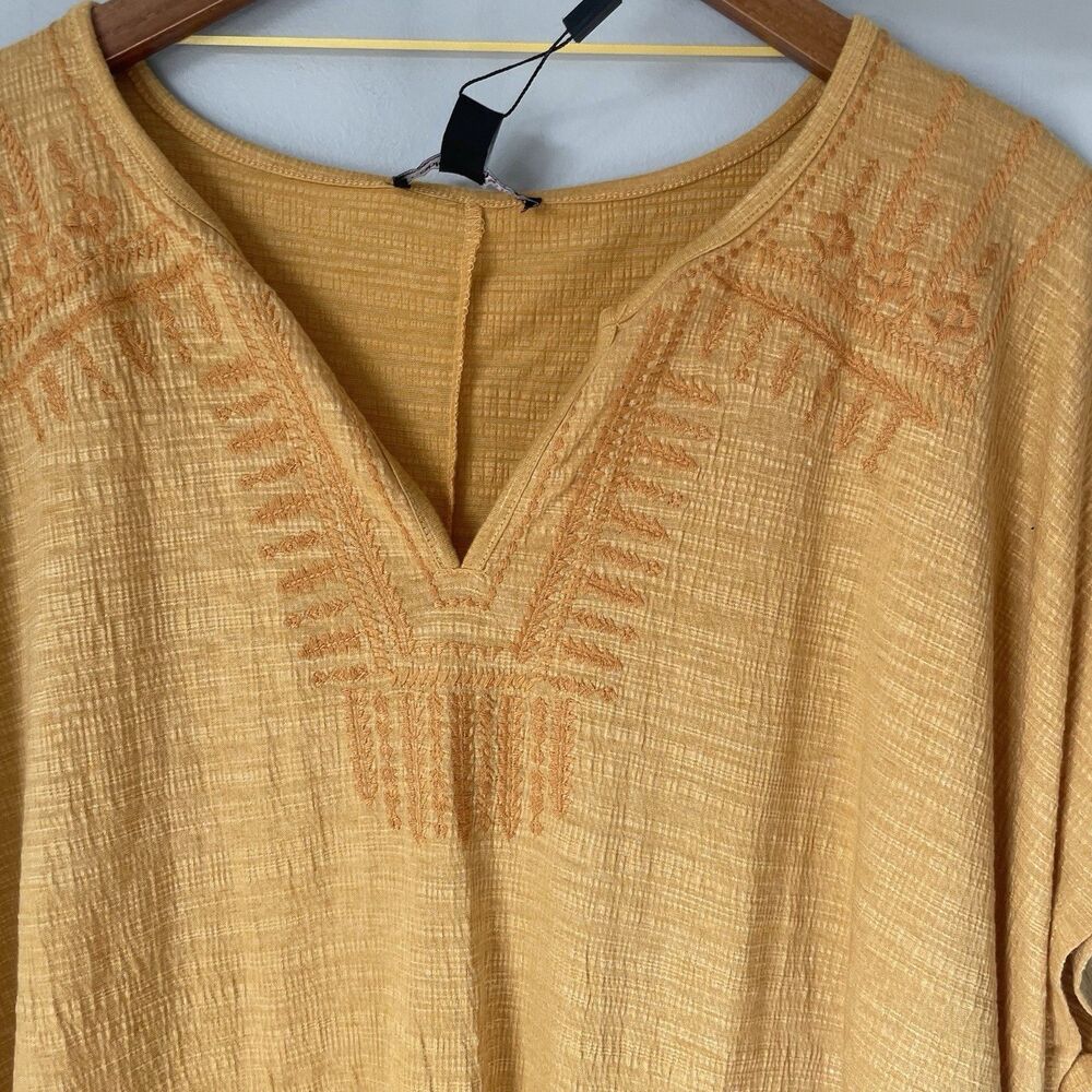 Cable & Gauge Woman Flowy Blouse Top Boho Embroidered Cap Sleeve Yellow Size 3X - Picture 11 of 13